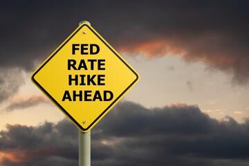 Fed Rate Hike Ahead Caution Sign sky Background