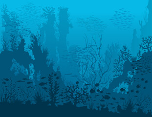 Blue tropical underwater landscape with fihses and corals vector
