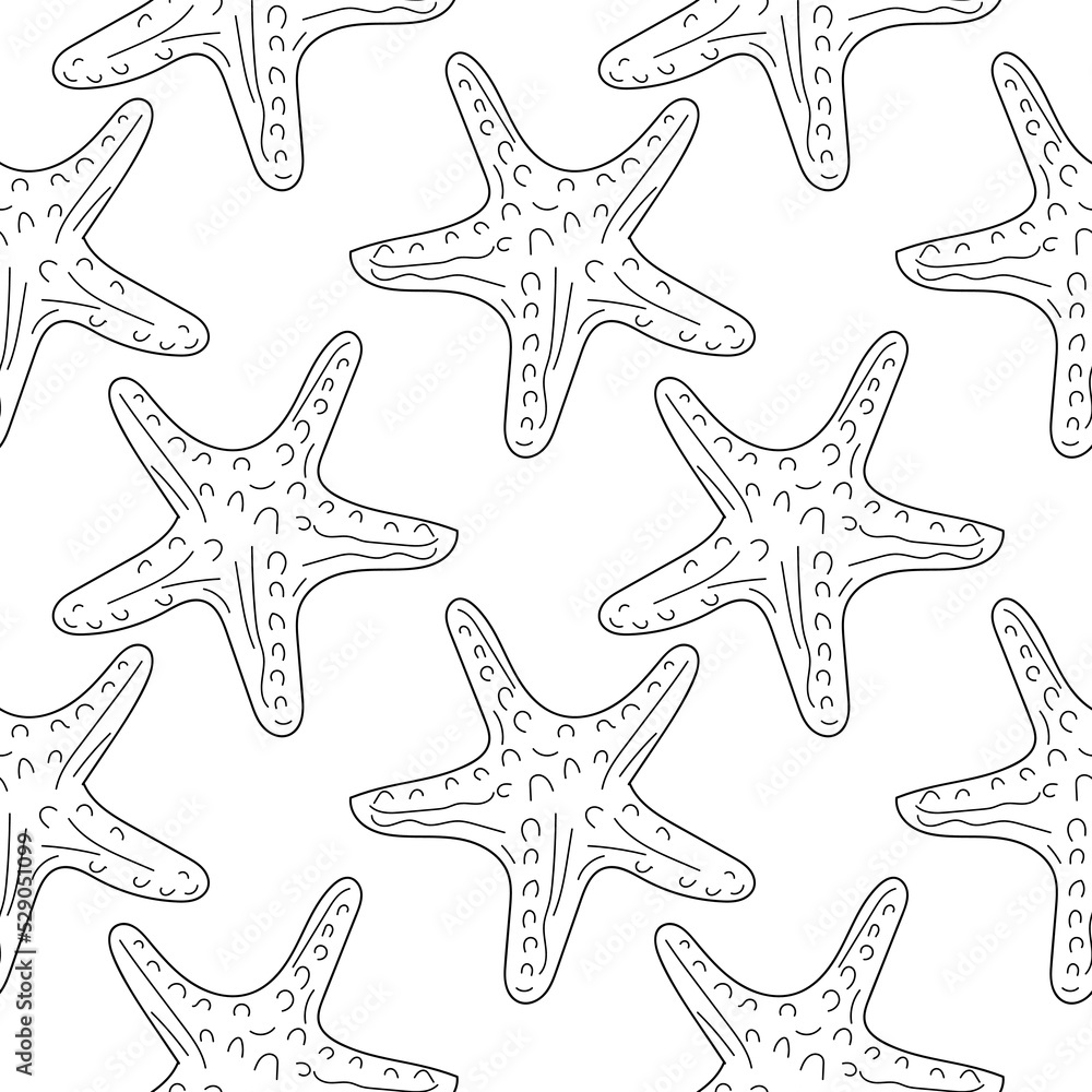 Poster sea star shell seamless pattern. linear star shell seamless pattern, background for print. vector il