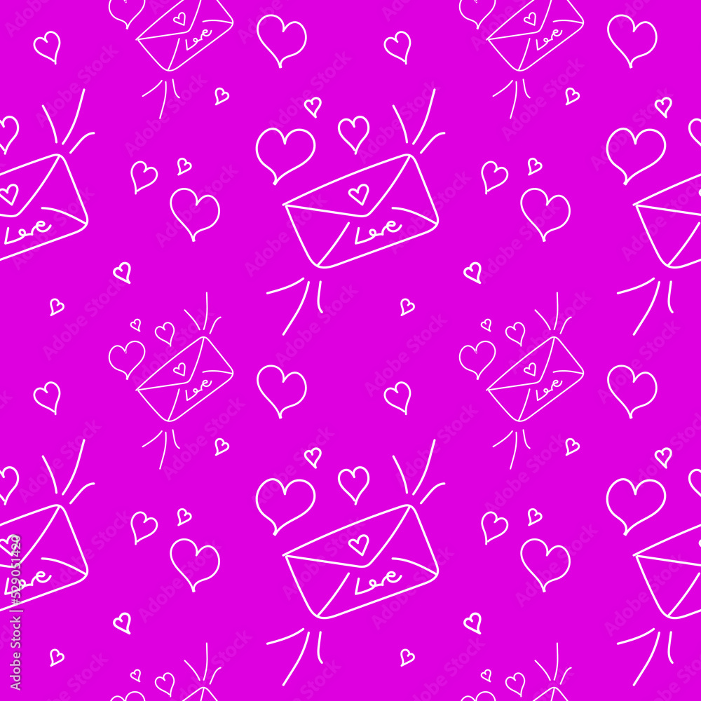 Poster love message seamless pattern. linear love pattern, background for print. heart and message in pink 