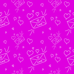 love message seamless pattern. Linear love pattern, background for print. heart and message in pink background. Vector illustration.