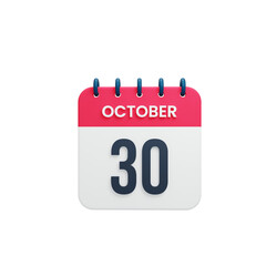 October Realistic Calendar Icon 3D Rendered October 30