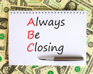 ABC always be closing symbol. Concept words ABC always be closing on white note on a beautiful...