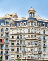 Fototapeta premium Facade of a building in the Plaza Francesc Macia in Barcelona, Spain