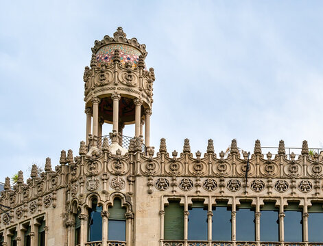 Exterior architecture detail of the Casa Lleo Morera (1902) in Barcelona, Spain