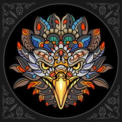 Colorful eagle zentangle arts isolated on black background