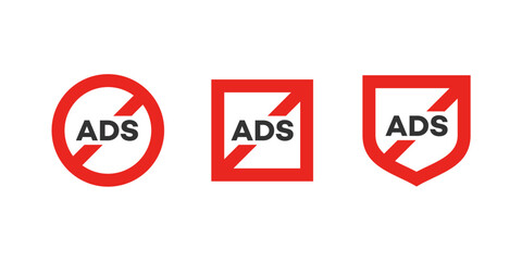 No ads for promotion design. Vector logo. Banner for concept design. Sale vector illustration. Internet advertisement. free ad blocker flat style trend modern ban logo 