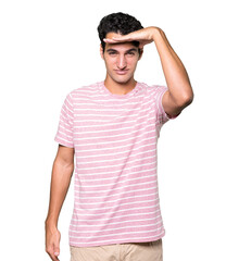 Concentrated young man with a gesture of looking away