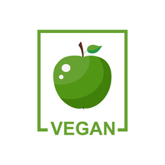 Vegan vector icon. Vegan symbol illustration. Organic, bio, ecological symbol. green vector illustration with fruit Apple for stickers, labels and logos