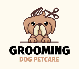 Dog or pet grooming and washing logo design template. Pet Care salon sign. Vector illustration.