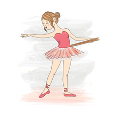 Obraz na płótnie Canvas Happy girl female character ballet dancer with a pink tutu Vector