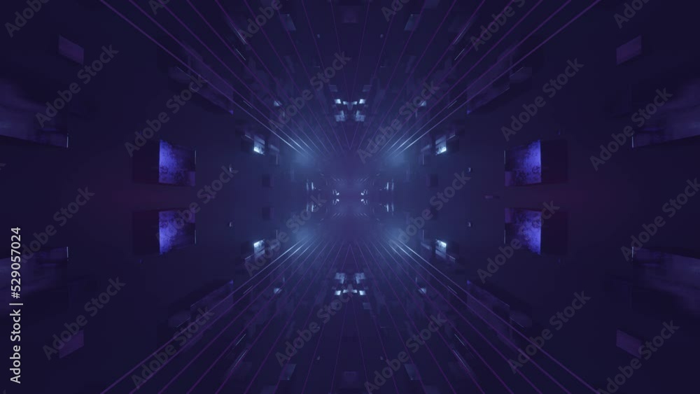 Aufkleber fly through symmetrical technology cyberspace with neon glow. sci-fi flight through hi-tech technolo
