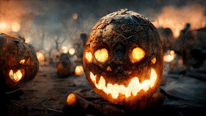scary halloween pumpkin - obrazy, fototapety, plakaty