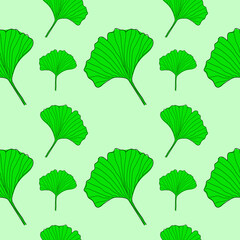 Fototapeta na wymiar Herbal plant ginkgo seamless pattern. Floral ginkgo herbal seamless pattern for print, green background. Vector illustration.