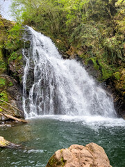 waterfall in a wet forest, Xorroxin waterfall in Erratzu, Baztan Valley, Navarra, Spain