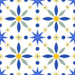 Flat, seamless pattern design motif and graphic in soft yellow and green blue color. Tile, paper or fabric style.