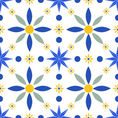 Fototapeta na wymiar Flat, seamless pattern design motif and graphic in soft yellow and green blue color. Tile, paper or fabric style.