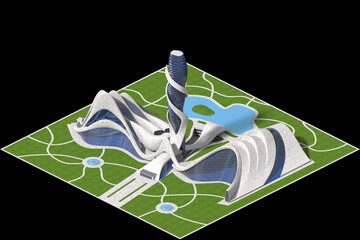 Futuristic 3D tiled game architecture