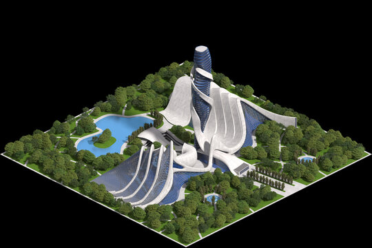 Futuristic 3D tiled game architecture