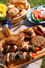 Food served on a picnic table