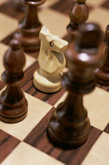 Close-up of chessmen on a chess board