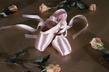 Pair of ballet slippers and roses