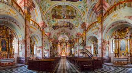 Fototapeta na wymiar The picturesque Rein Abbey church interior, founded in 1129, the oldest Cistercian abbey in the world, located in Rein near Graz, Steiermark, Austria