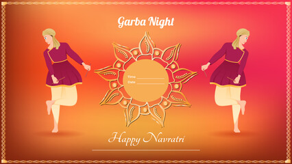 traditionally dressed men with dandiya stick, Happy Navratri vector banner.