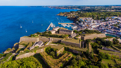 Aerial view of the Citadel of Le Palais built by Vauban on Belle-Île-en-Mer, the largest island of...