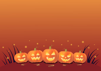 Halloween background with pumpkin jack-o-lantern, scary face. Vector illustration.