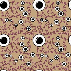 Halloween monsters aliens seamless eyes leaves pattern for wrapping paper and clothes kids print