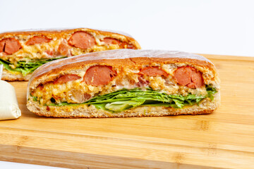 hotdog snack pressed with sausage fast food