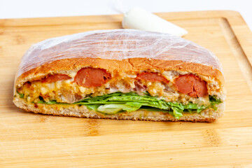 hotdog snack pressed with sausage fast food