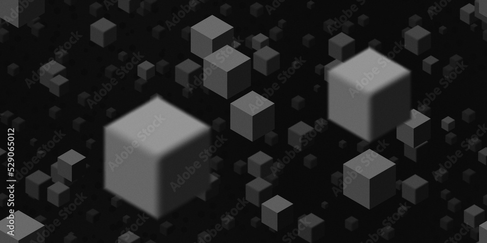 Aufkleber seamless dark black and white abstract floating isometric cubes background texture. tileable charcoa