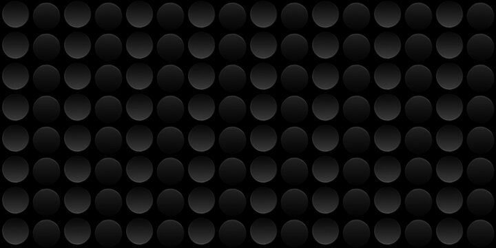 Seamless dark black metallic circles abstract dot grid background texture Tileable charcoal grey geometric metal rivets banner design pattern with copyspace. Elegant modern backdrop 3D Rendering.