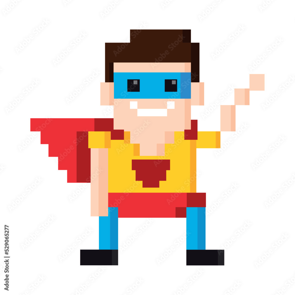 Poster superhero man avatar pixel 8 bit