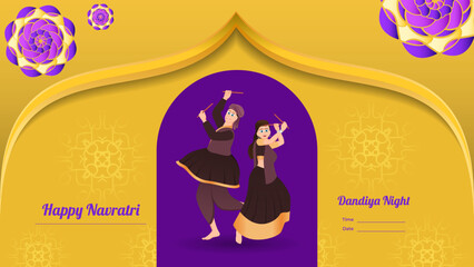 couple dandiya banner vector illustration, happy navratri.