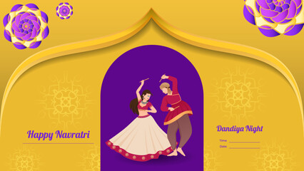couple dandiya banner vector illustration, happy navratri.