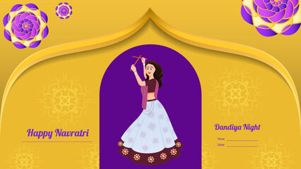 Traditionally dressed girl vector, creative dandiya banner vector, Happy Navratri.