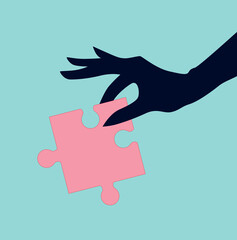 vector girl make a puzzle