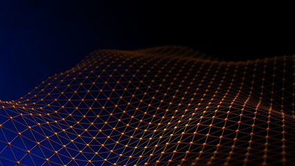 Fototapeta premium Yellow atom structure on black-white background under spot light environment. Concept 3D CG of biological science, network technology and human strategy.