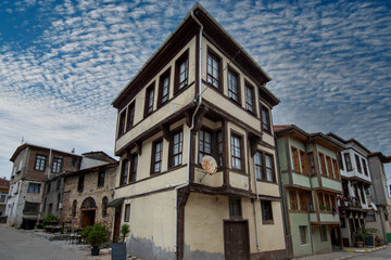 Trilye streets, houses of seasdie town of Bursa with clouds and day light