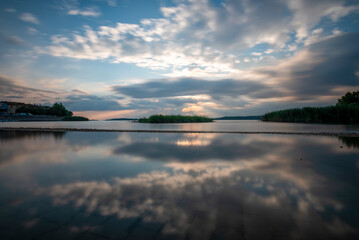 Long Exposure, Uluabat lake at sunset colors and clouds with a long exposure shot