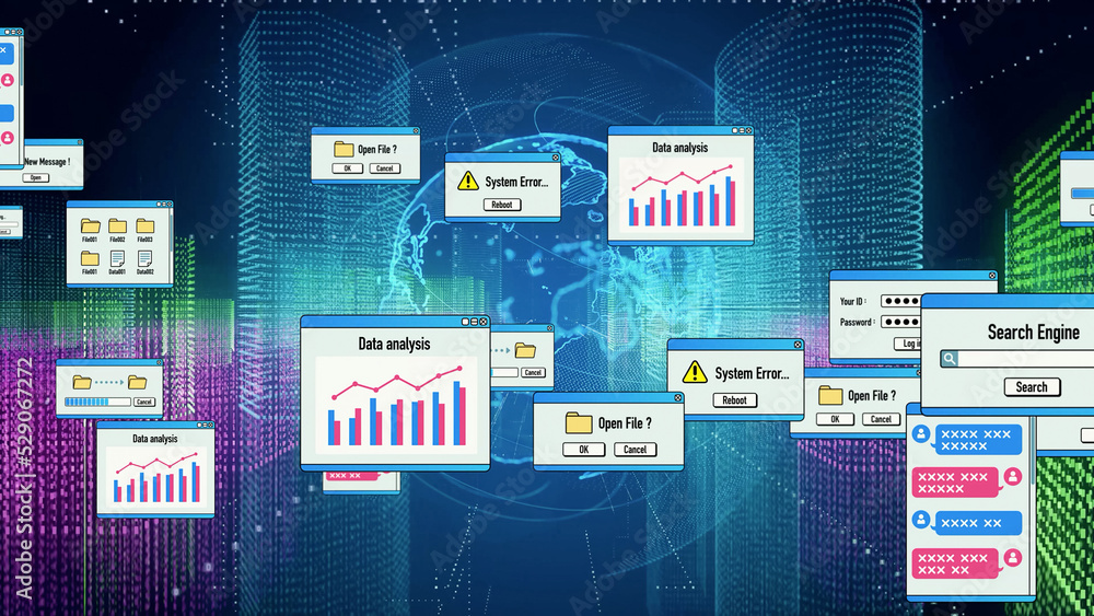 Poster Dialogs of software and communication network concept.