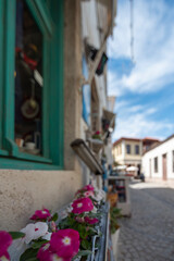 Fototapeta na wymiar streets of alacati, a smlall town with touristic attraction alacati night life hotels and restaurants