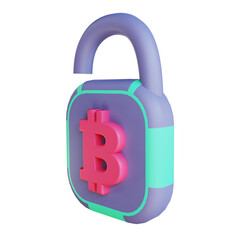 3D illustration bitcoin secure lock suitable for cryptocurrency