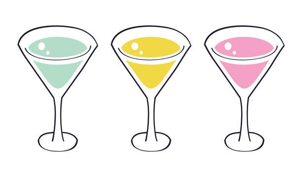 Martini vermouth cocktail glass set isolated vector illustration
