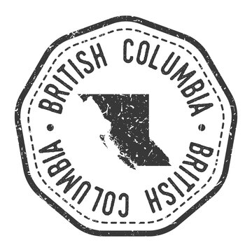 British Columbia, Canada Map Stamp Retro Postmark. Silhouette Postal Passport. Seal Round Vector Icon. Badge Vintage Postage Design.
