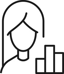 Profession, occupation, hobby of woman. Outline sign drawn with black thin line. Editable stroke. Vector monochrome line icon of progress bar by female