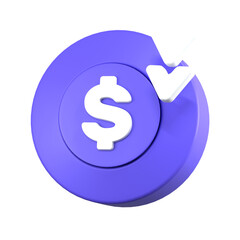 3d render blue coin with down sign minimalist icon